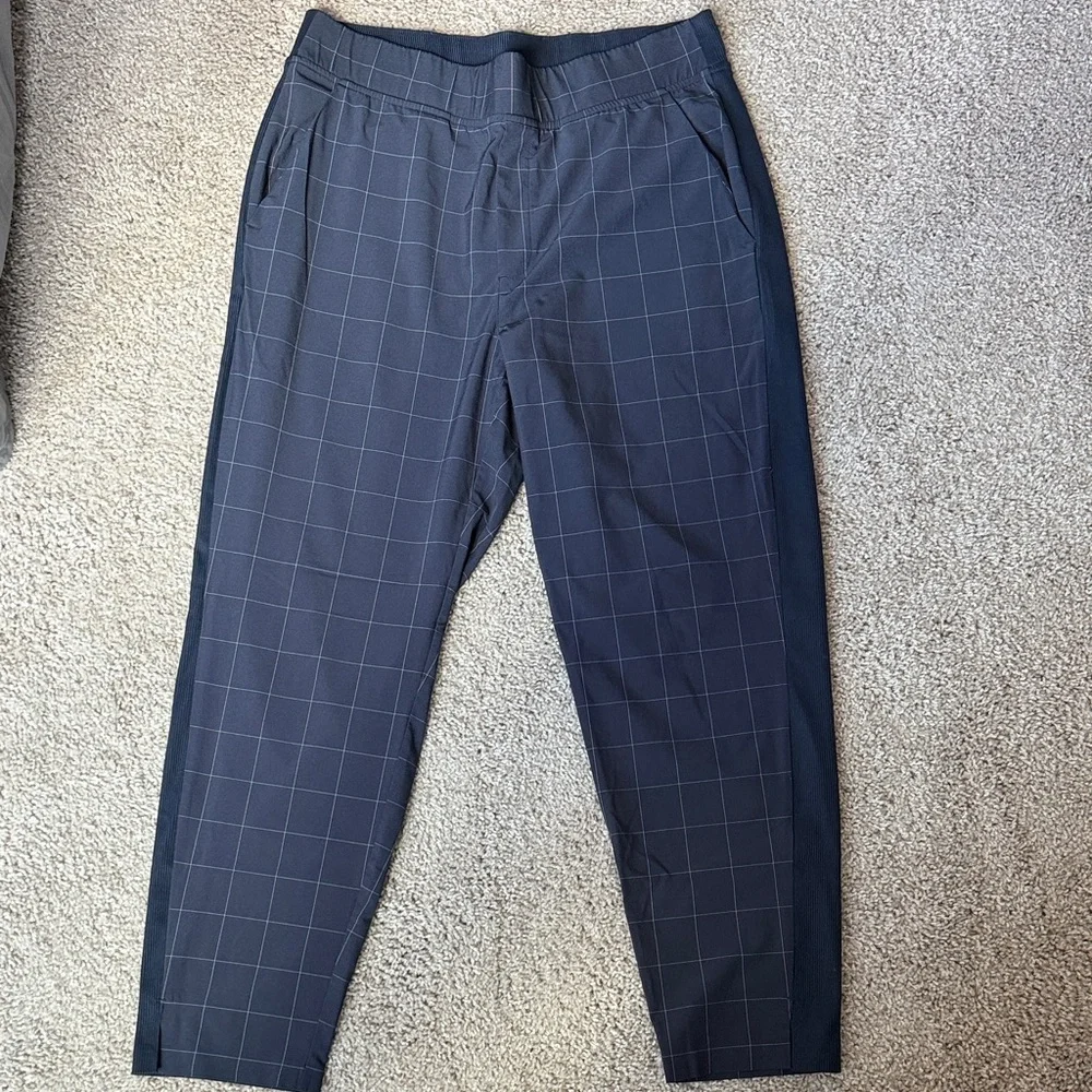 Athleta Brooklyn Ankle Pant Navy Checkered Mid Rise - Picture 2 of 5